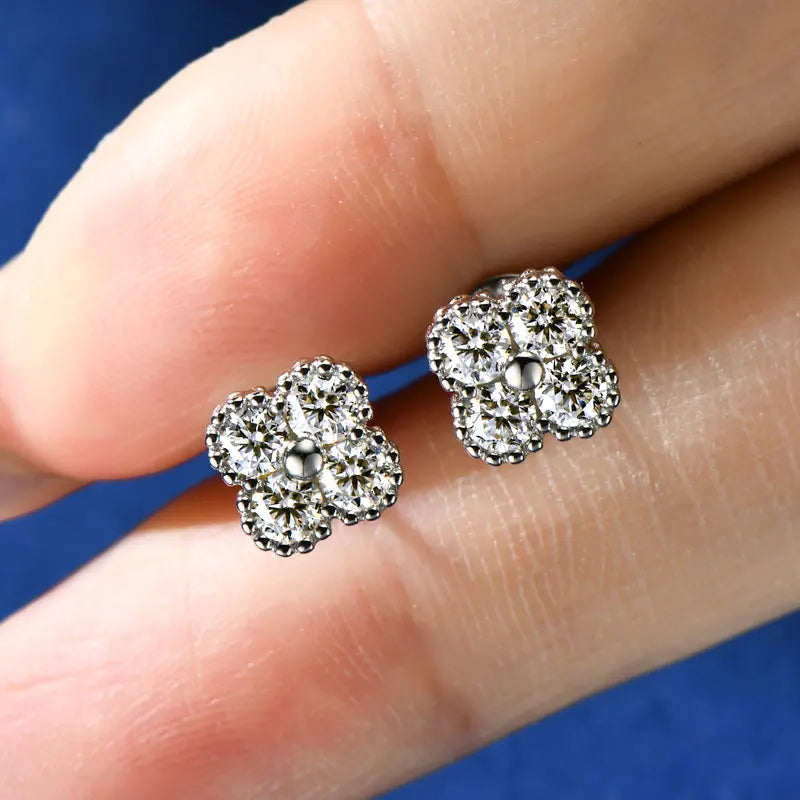 18k Gold Plated 925 Silver 3mm Moissanite Necklace Earrings Bracelet Sets 3 In 1 Clover Flower Charm Jewelry Set for Women Gift T Styles Online