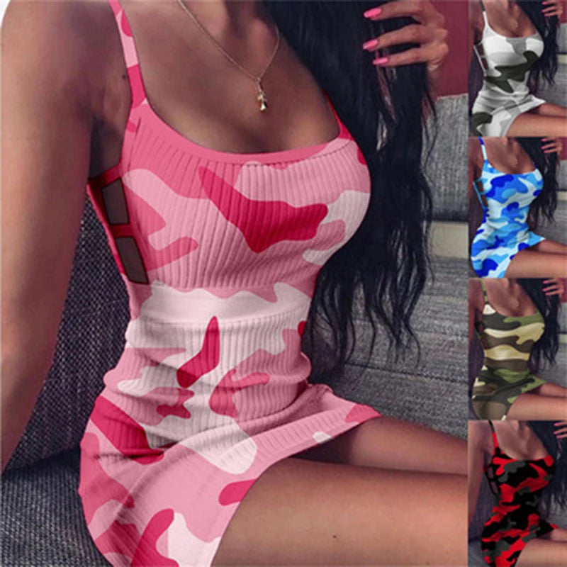 Sexy Dress Womens Pencil Dress Fashion Sleeveless Camouflage Print Bandage Package Hip Mini Dress Slim Fit Skinny Casual T Styles Online