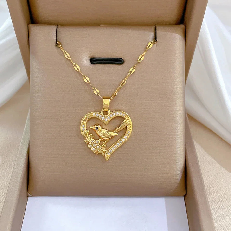 Trendy Heart Stainless Steel Zirconia Necklaces For Women Girls Love Gold Color Metal Necklace Party Birthday Daily Jewelry T Styles Online