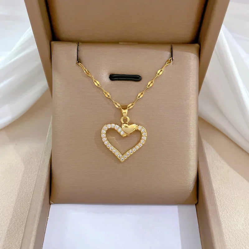 Trendy Heart Stainless Steel Zirconia Necklaces For Women Girls Love Gold Color Metal Necklace Party Birthday Daily Jewelry T Styles Online