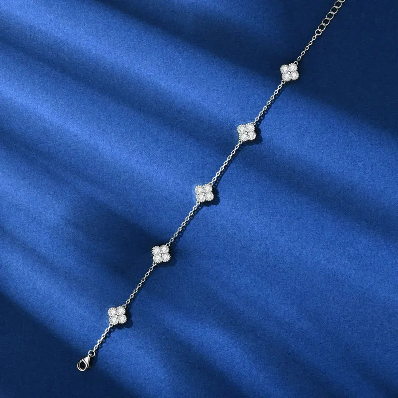 18k Gold Plated 925 Silver 3mm Moissanite Necklace Earrings Bracelet Sets 3 In 1 Clover Flower Charm Jewelry Set for Women Gift T Styles Online