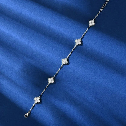 18k Gold Plated 925 Silver 3mm Moissanite Necklace Earrings Bracelet Sets 3 In 1 Clover Flower Charm Jewelry Set for Women Gift T Styles Online