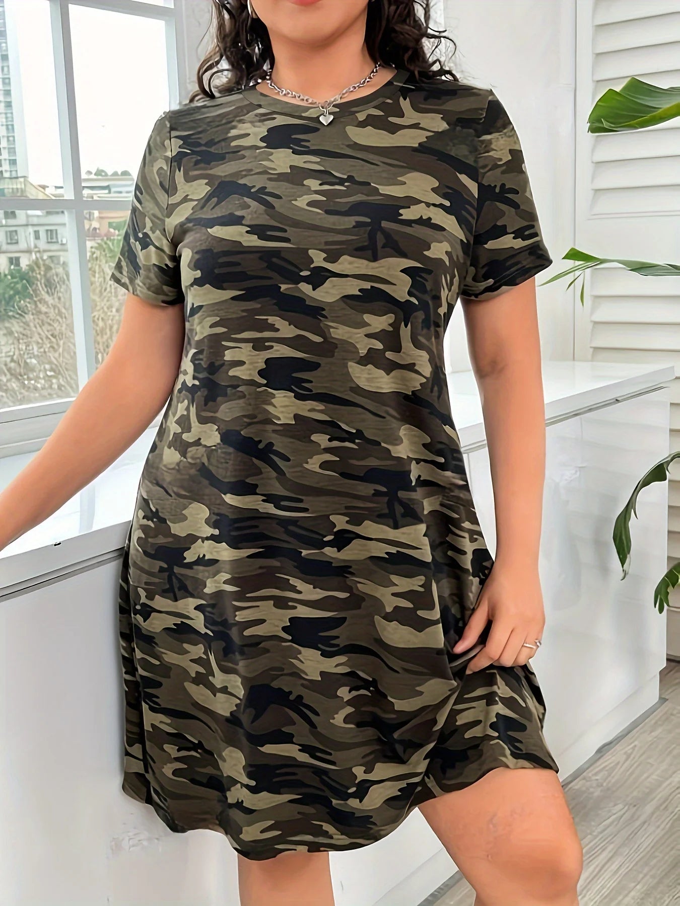 Plus Size Women Casual Dress Summer Comfortable short sleeve simple Female Dress Camouflage Print Holiday Theme Dress T Styles Online