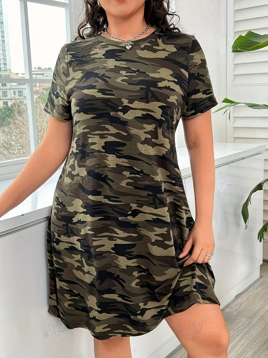 Plus Size Women Casual Dress Summer Comfortable short sleeve simple Female Dress Camouflage Print Holiday Theme Dress T Styles Online