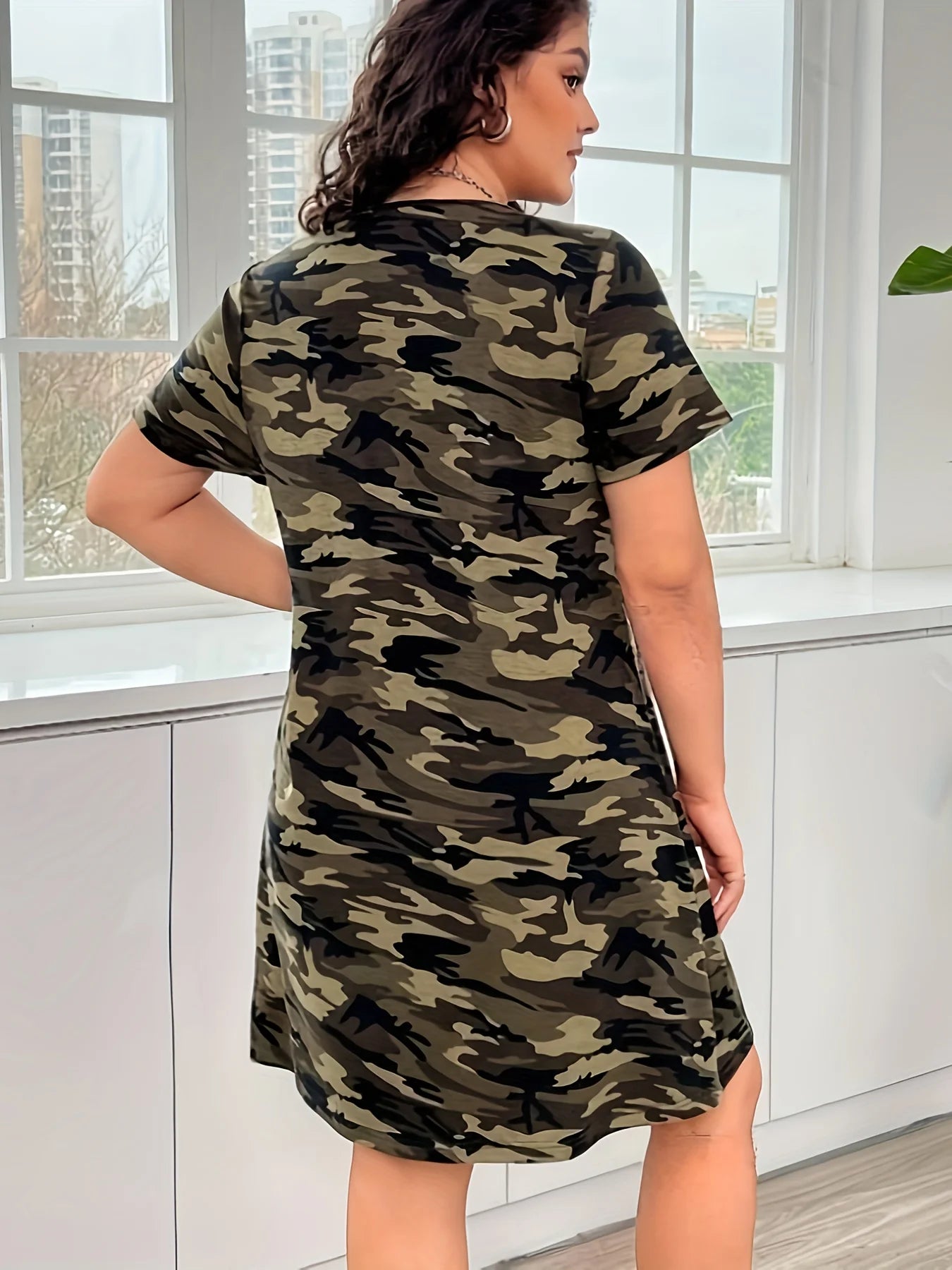 Plus Size Women Casual Dress Summer Comfortable short sleeve simple Female Dress Camouflage Print Holiday Theme Dress T Styles Online