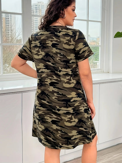 Plus Size Women Casual Dress Summer Comfortable short sleeve simple Female Dress Camouflage Print Holiday Theme Dress T Styles Online