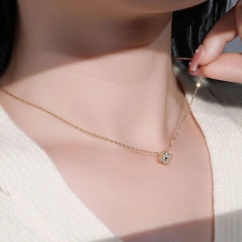 18k Gold Plated 925 Silver 3mm Moissanite Necklace Earrings Bracelet Sets 3 In 1 Clover Flower Charm Jewelry Set for Women Gift T Styles Online