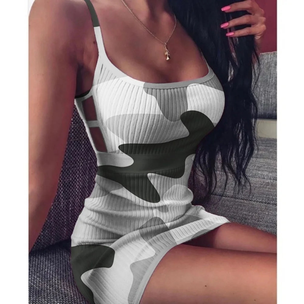 Sexy Dress Womens Pencil Dress Fashion Sleeveless Camouflage Print Bandage Package Hip Mini Dress Slim Fit Skinny Casual T Styles Online