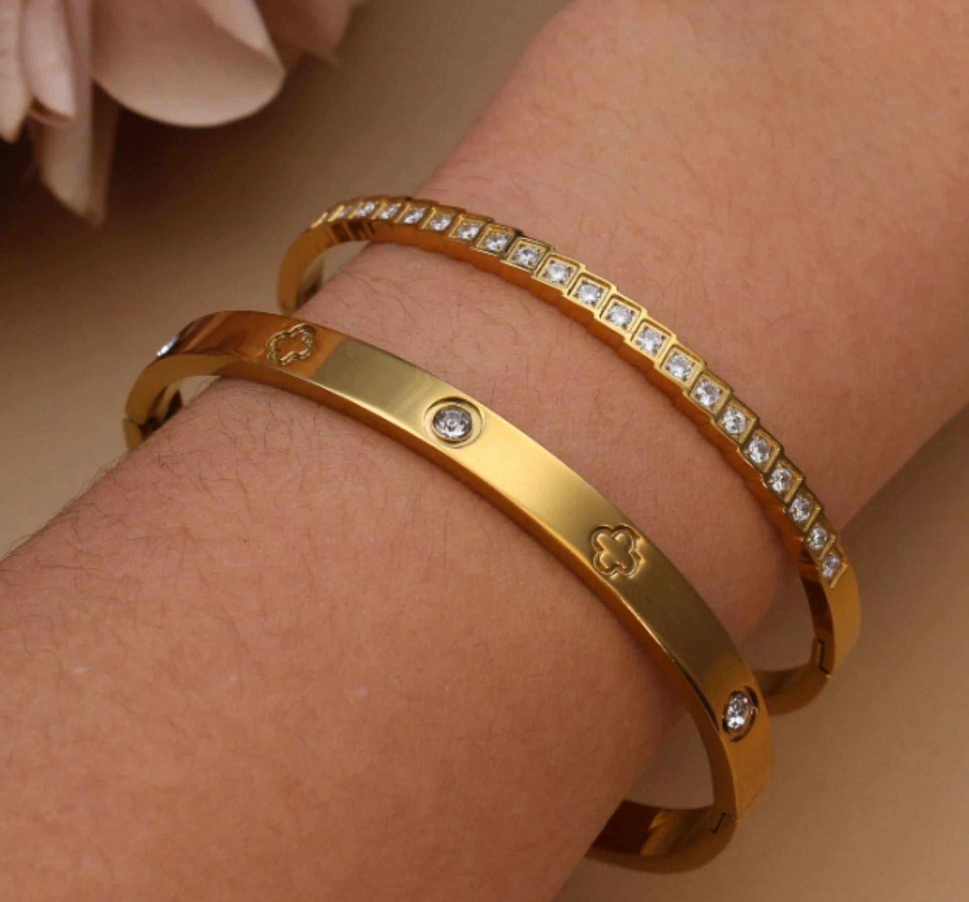 2PCS Fashion Stainless Steel Crystal Gold Color Bracelet Women Jewellery Bangle Party Gift XCB-017 T Styles Online