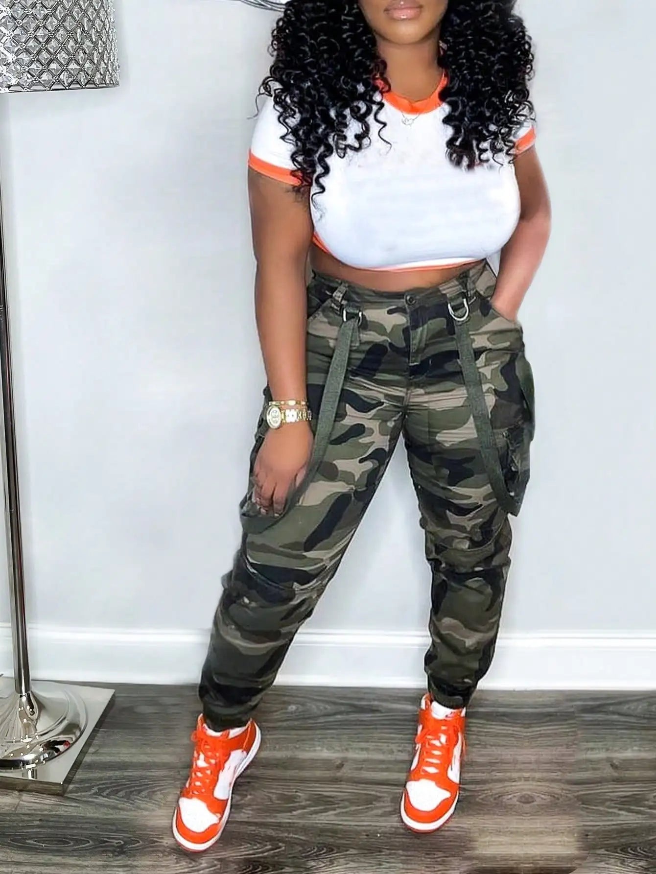 Women's Y2K Camo Cargo Pants - High-Waisted Slim Fit Army Fatigue with Suspenders, Casual Jogger Sweatpants T Styles Online
