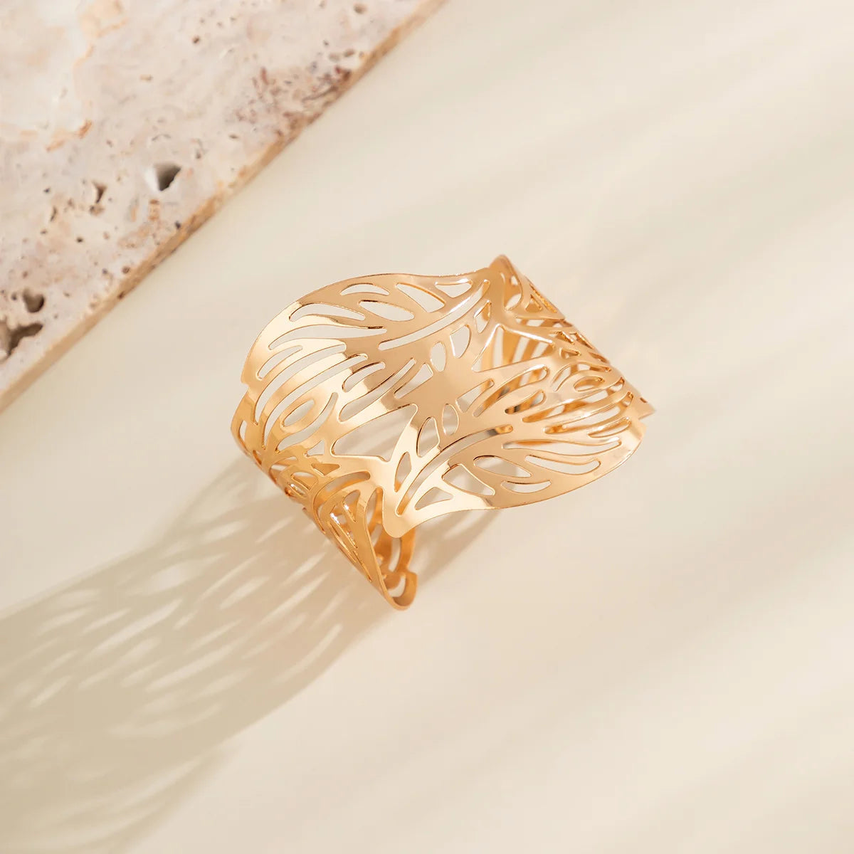 Lacteo Trendy Hollow Wide Cuff Bracelet Leaf Flower Shape Opening Gold Color Big Bangle for Women Jewelry Fashion Punk Ladies T Styles Online