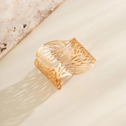 Lacteo Trendy Hollow Wide Cuff Bracelet Leaf Flower Shape Opening Gold Color Big Bangle for Women Jewelry Fashion Punk Ladies T Styles Online