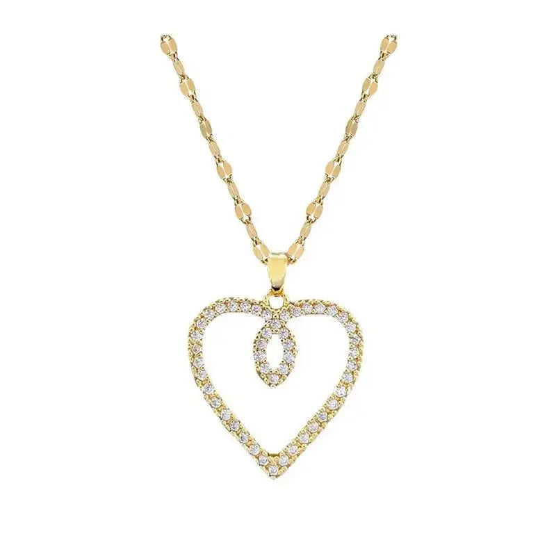 Trendy Heart Stainless Steel Zirconia Necklaces For Women Girls Love Gold Color Metal Necklace Party Birthday Daily Jewelry T Styles Online