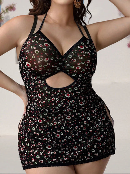 Women s Sleeveless Halter Nightgown Set with Printed Slit Dress and Matching Briefs for Sleepwear and Loungewear T Styles Online