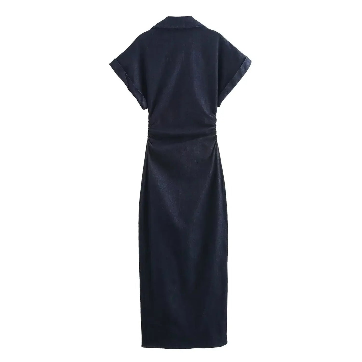 2025 traf Spring New 1975 series denim MIDI dress with lapel side zipper fashion wrinkle waist slim elegant dress T Styles Online
