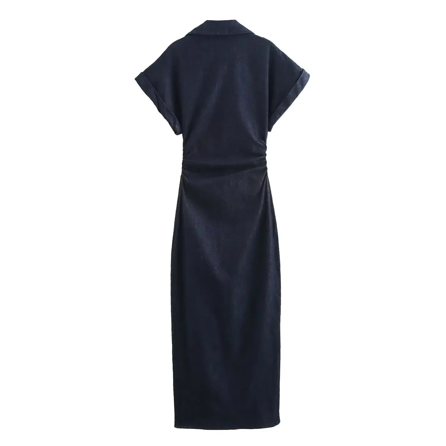2025 traf Spring New 1975 series denim MIDI dress with lapel side zipper fashion wrinkle waist slim elegant dress T Styles Online