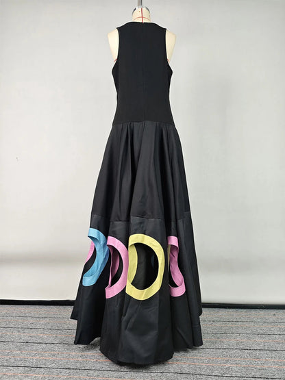2025 Fashion Women's Stylish Dress Round Neck Sleeveless High Waist Pleated Party Dress Hollowed Floor Length Dress T Styles Online