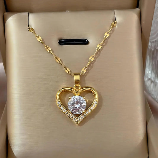 Trendy Heart Stainless Steel Zirconia Necklaces For Women Girls Love Gold Color Metal Necklace Party Birthday Daily Jewelry T Styles Online