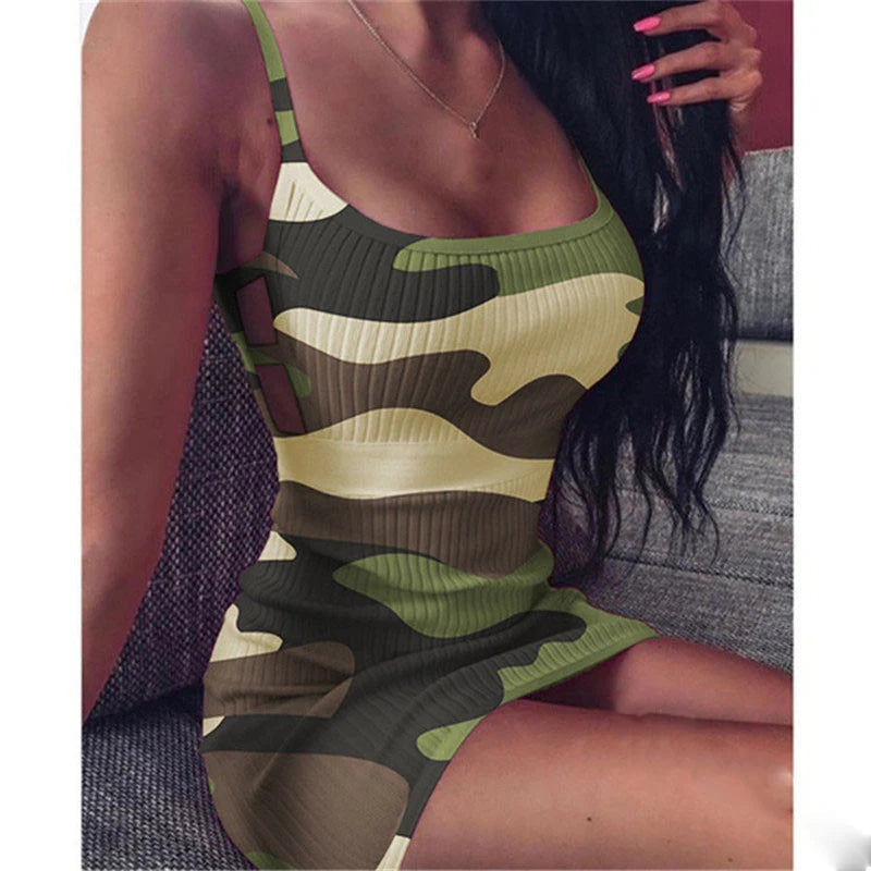 Sexy Dress Womens Pencil Dress Fashion Sleeveless Camouflage Print Bandage Package Hip Mini Dress Slim Fit Skinny Casual T Styles Online
