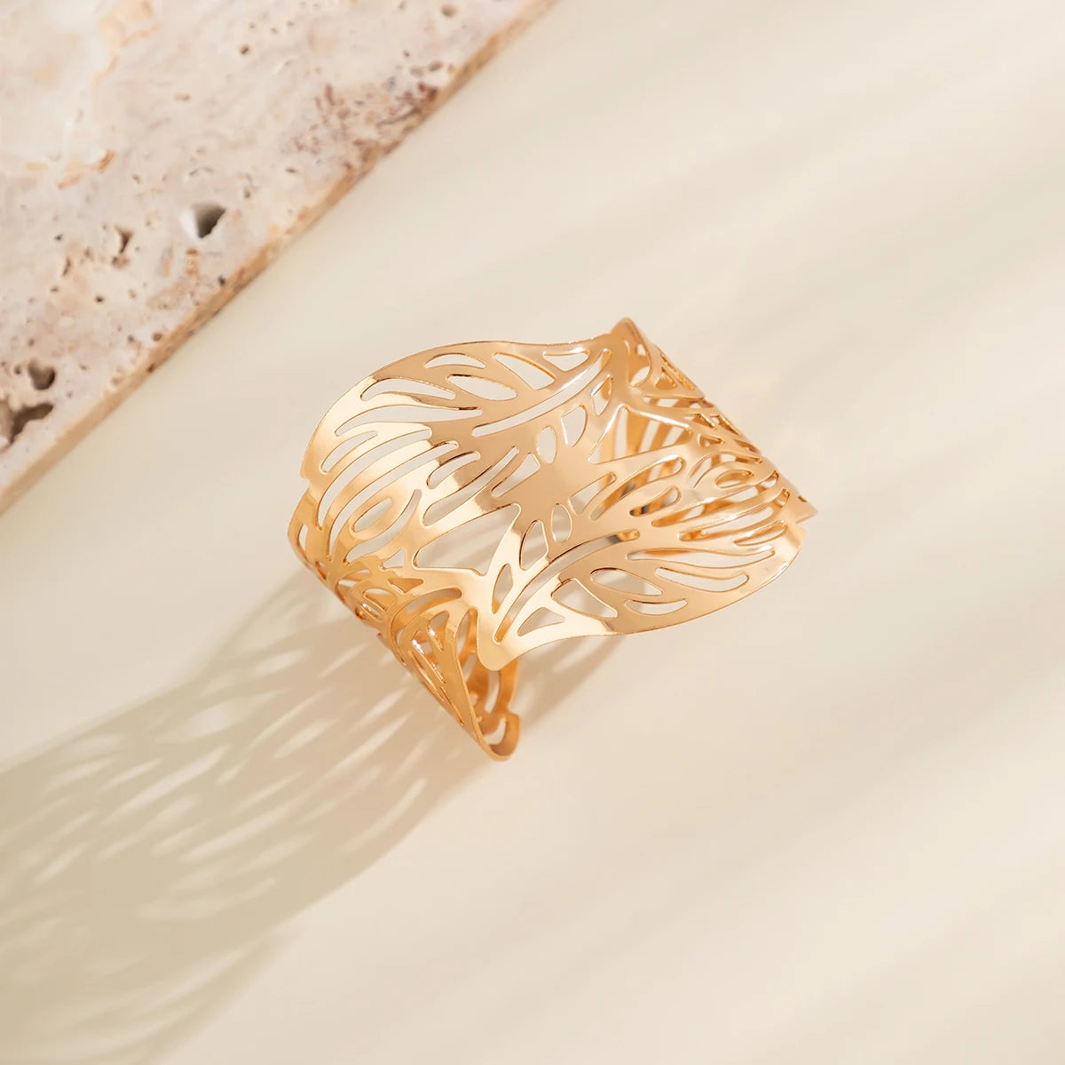Lacteo Trendy Hollow Wide Cuff Bracelet Leaf Flower Shape Opening Gold Color Big Bangle for Women Jewelry Fashion Punk Ladies T Styles Online
