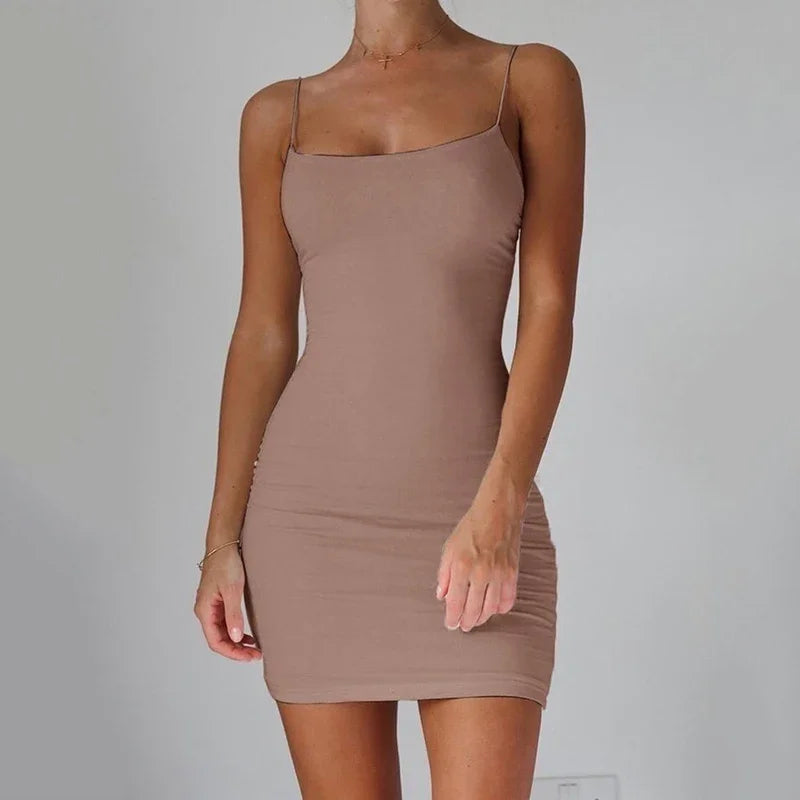 Summer Spaghetti Strap Mini Dress 2025 Women Sexy Bodycon Club Party Dresses Short Female Camisole Solid Black Sheath Sundress T Styles Online