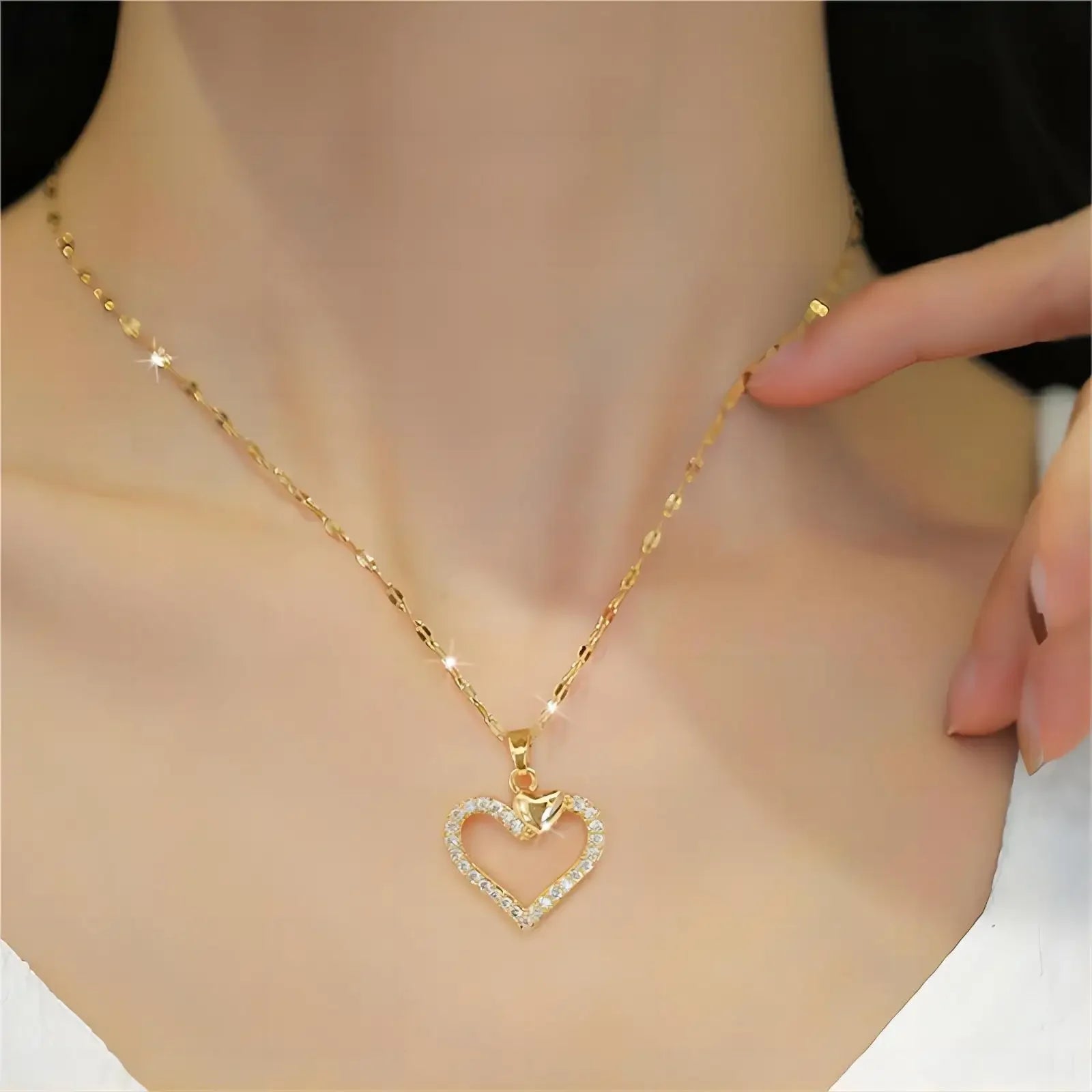 Trendy Heart Stainless Steel Zirconia Necklaces For Women Girls Love Gold Color Metal Necklace Party Birthday Daily Jewelry T Styles Online