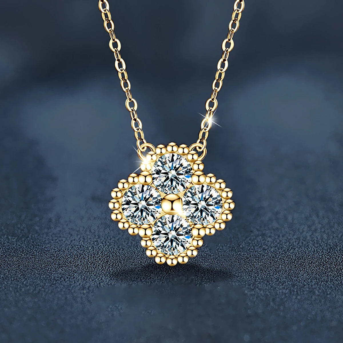 18k Gold Plated 925 Silver 3mm Moissanite Necklace Earrings Bracelet Sets 3 In 1 Clover Flower Charm Jewelry Set for Women Gift T Styles Online