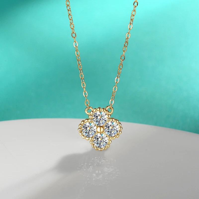 18k Gold Plated 925 Silver 3mm Moissanite Necklace Earrings Bracelet Sets 3 In 1 Clover Flower Charm Jewelry Set for Women Gift T Styles Online