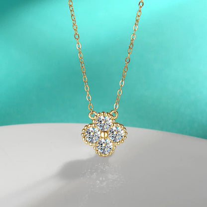 18k Gold Plated 925 Silver 3mm Moissanite Necklace Earrings Bracelet Sets 3 In 1 Clover Flower Charm Jewelry Set for Women Gift T Styles Online