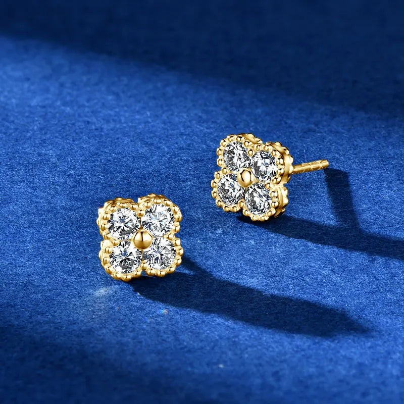 18k Gold Plated 925 Silver 3mm Moissanite Necklace Earrings Bracelet Sets 3 In 1 Clover Flower Charm Jewelry Set for Women Gift T Styles Online