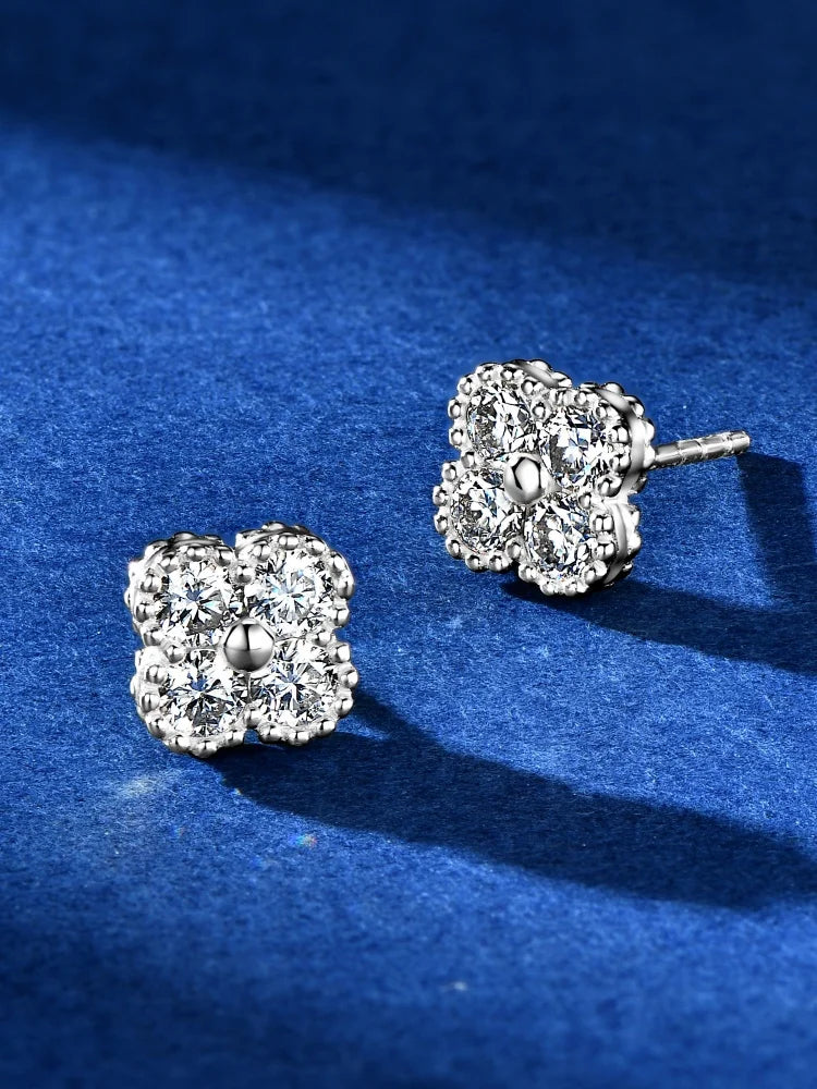 18k Gold Plated 925 Silver 3mm Moissanite Necklace Earrings Bracelet Sets 3 In 1 Clover Flower Charm Jewelry Set for Women Gift T Styles Online