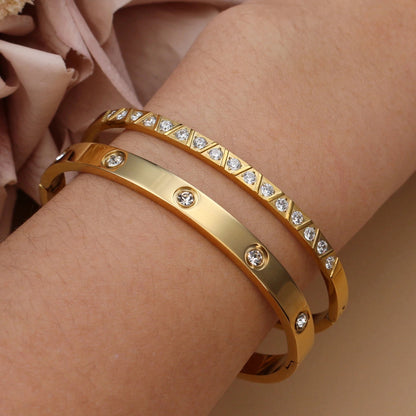 2PCS Fashion Stainless Steel Crystal Gold Color Bracelet Women Jewellery Bangle Party Gift XCB-017 T Styles Online