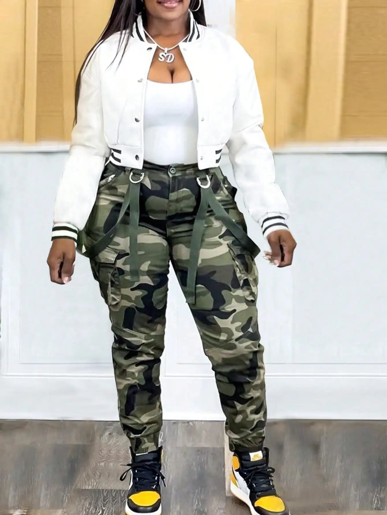 Women's Y2K Camo Cargo Pants - High-Waisted Slim Fit Army Fatigue with Suspenders, Casual Jogger Sweatpants T Styles Online