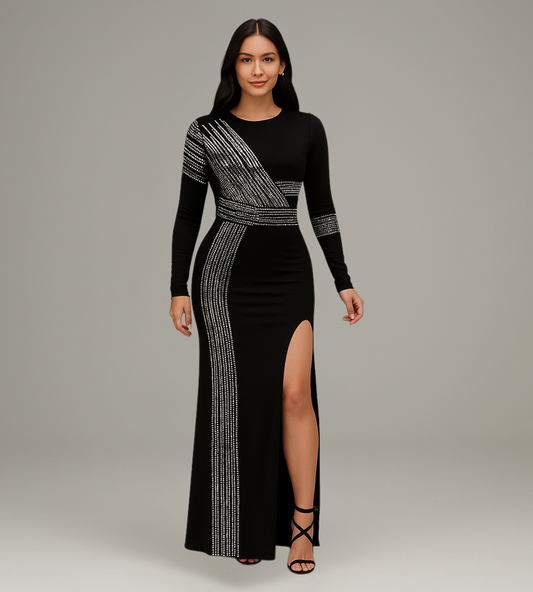 Women’s Sexy Long Sleeve Sequin Maxi Dress with High Slit T Styles Online