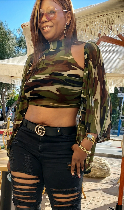 Pleasure Kimono two piece halter camouflage set T Styles Online