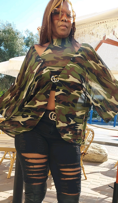 Pleasure Kimono two piece halter camouflage set T Styles Online