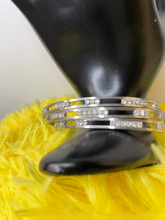 3-piece Shimmer Gem Bangle Stack (All Silver) T Styles Online
