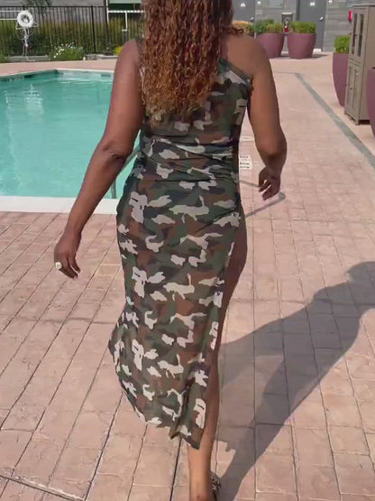 Camouflage Sheer Cover-Up with Slit